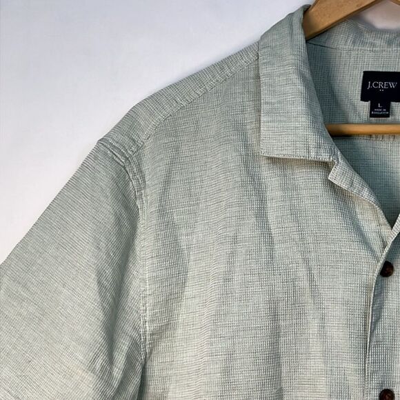 J. Crew Factory BZ120 Dobby Textured Short sleeve Camp Shirt large NWOT Green - Picture 4 of 10